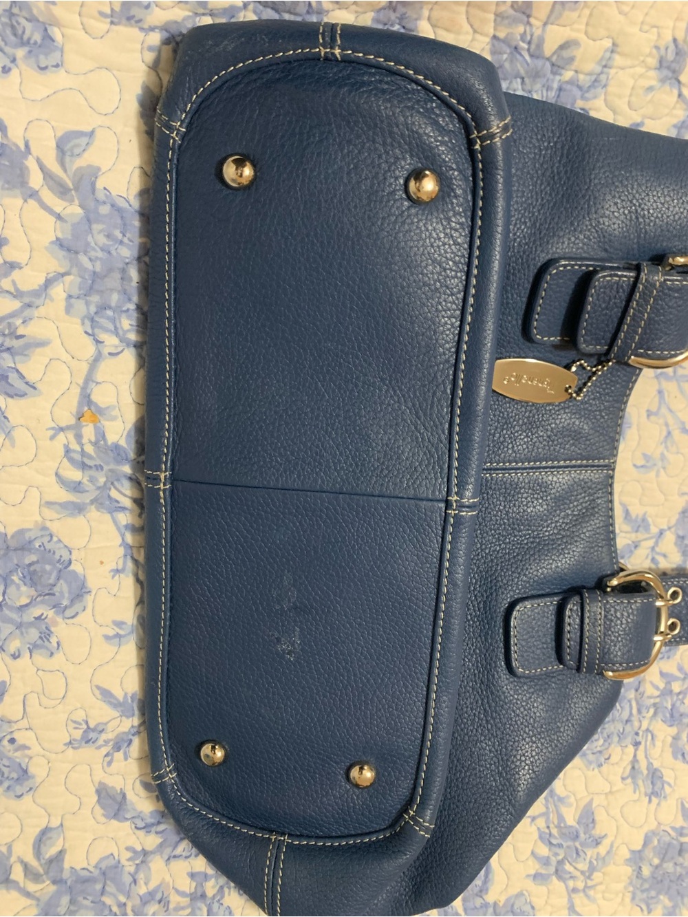 Tignanello Deep Blue Leather Shoulder Bag with Buckle Accents - Picture 3 of 5